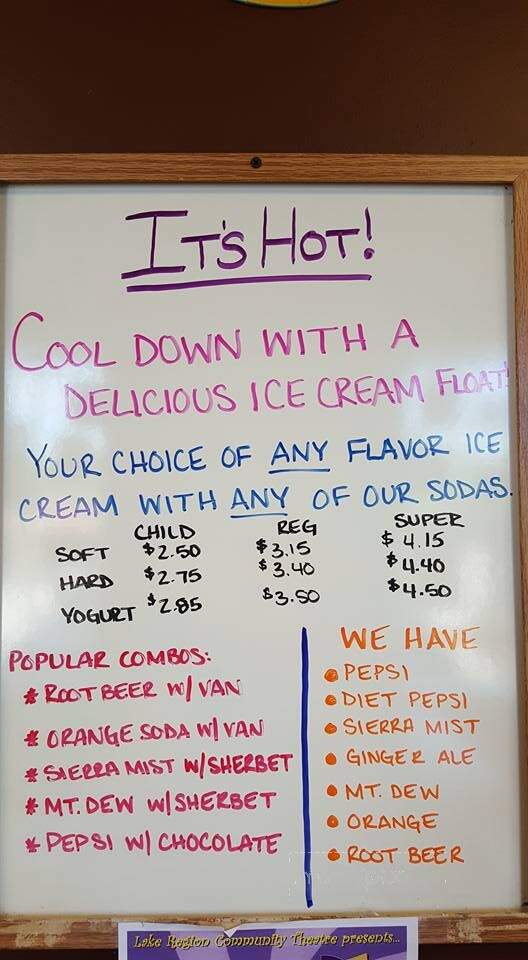 Norway Soft Serve ice cream float menu board with soda choices and pricing
